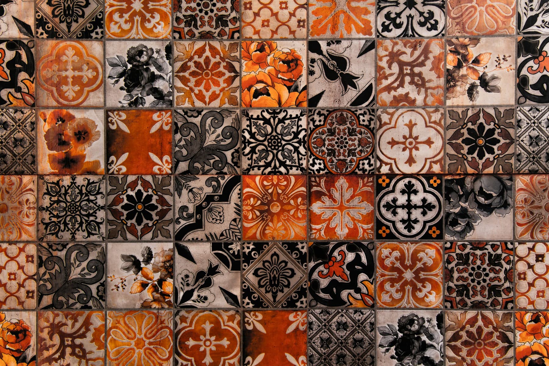 Stone mosaic texture with one orange annotation